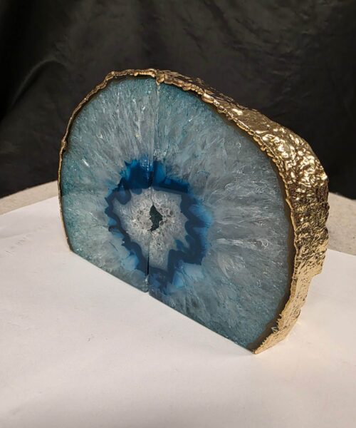 Teal Agate 24ct Gold Edge Microcrystalline Quartz Premium Bookends 2 Ornament Handpicked Size is 1.986kg - H12xW16xD6cm - Image 3