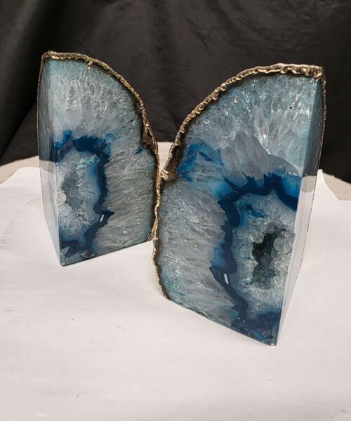 Teal Agate 24ct Gold Edge Microcrystalline Quartz Premium Bookends 2 Ornament Handpicked Size is 1.986kg - H12xW16xD6cm - Image 6
