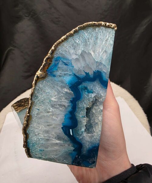 Teal Agate 24ct Gold Edge Microcrystalline Quartz Premium Bookends 2 Ornament Handpicked Size is 1.986kg - H12xW16xD6cm - Image 7