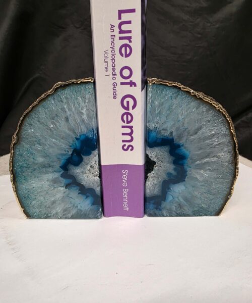 Teal Agate 24ct Gold Edge Microcrystalline Quartz Premium Bookends 2 Ornament Handpicked Size is 1.986kg - H12xW16xD6cm - Image 8