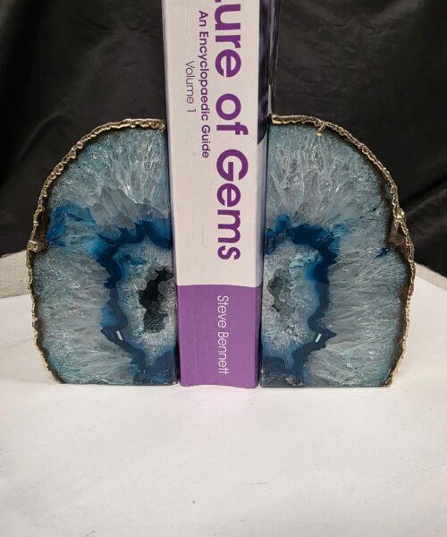 Teal Agate 24ct Gold Edge Microcrystalline Quartz Premium Bookends 2 Ornament Handpicked Size is 1.986kg - H12xW16xD6cm - Image 9