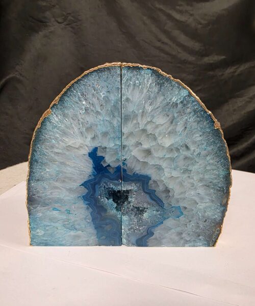 Teal Agate 24ct Gold Edge Microcrystalline Quartz Premium Bookends 3 Ornament Handpicked Size is 2.131kg - H14.5xW16xD8cm