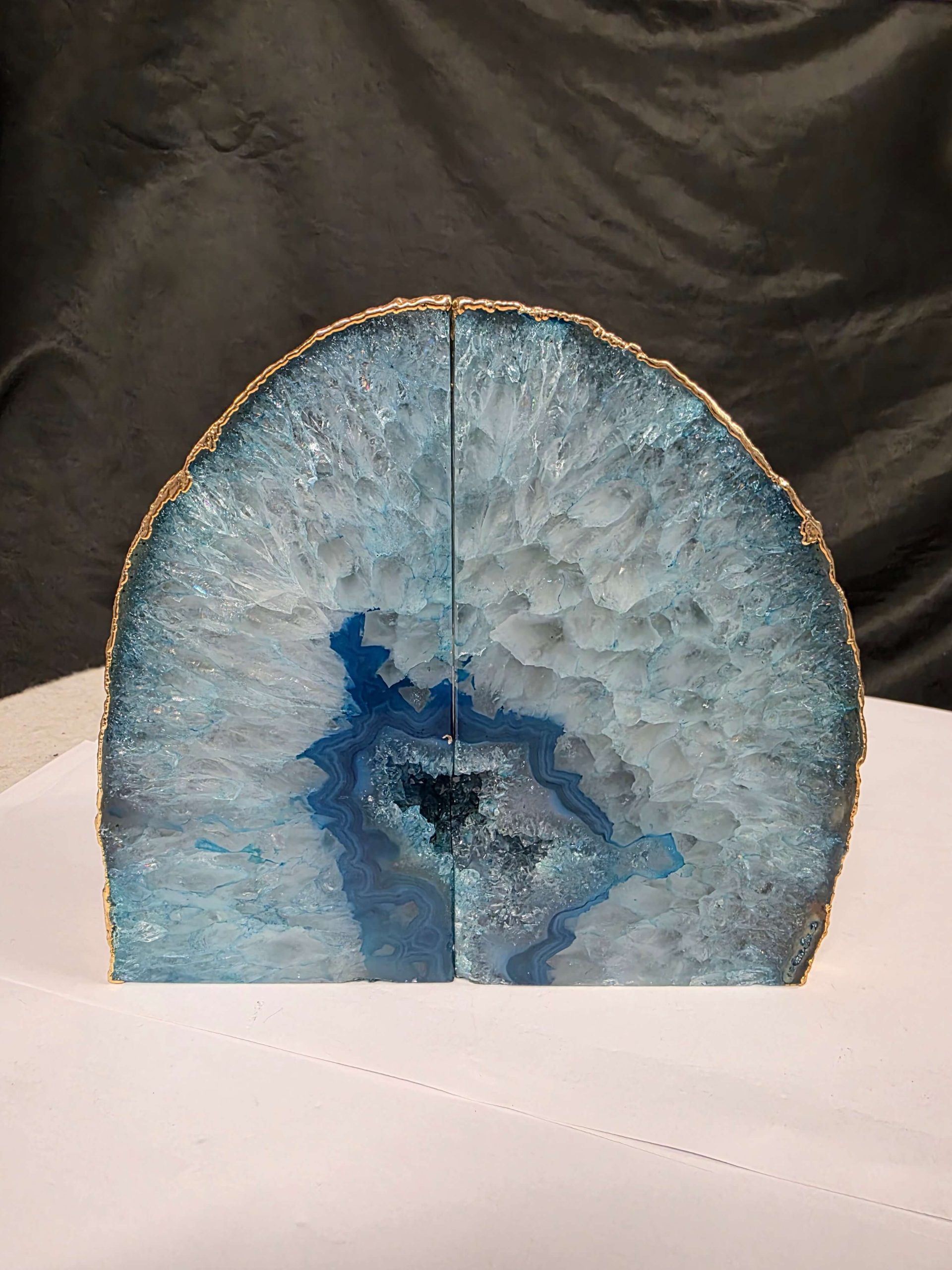 Teal Agate 24ct Gold Edge Microcrystalline Quartz Premium Bookends 3 Ornament Handpicked Size is 2.131kg - H14.5xW16xD8cm