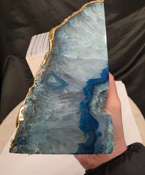 Teal Agate 24ct Gold Edge Microcrystalline Quartz Premium Bookends 3 Ornament Handpicked Size is 2.131kg - H14.5xW16xD8cm - Image 12
