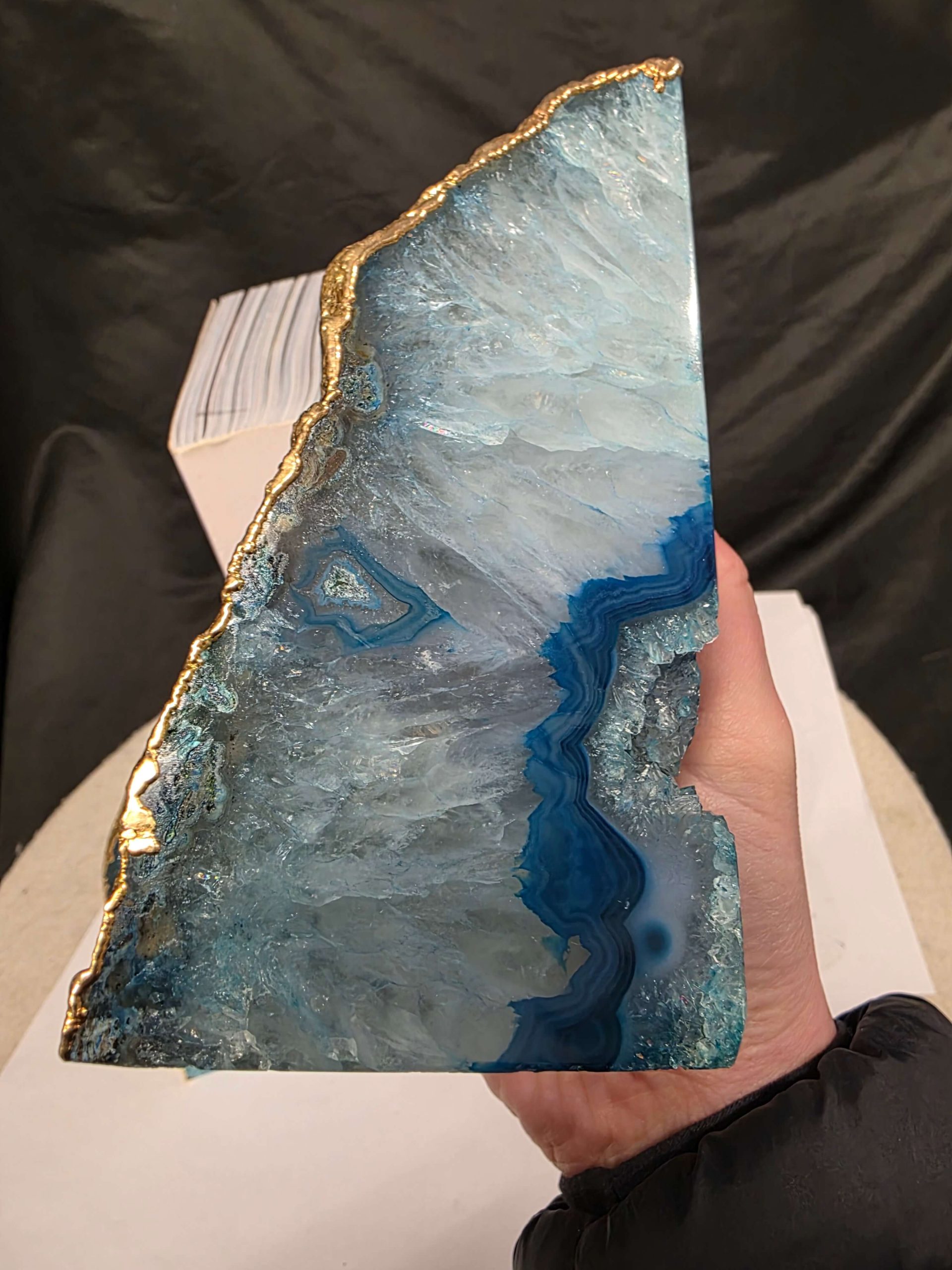 Teal Agate 24ct Gold Edge Microcrystalline Quartz Premium Bookends 3 Ornament Handpicked Size is 2.131kg - H14.5xW16xD8cm - Image 12