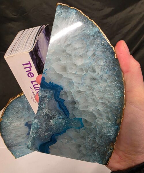 Teal Agate 24ct Gold Edge Microcrystalline Quartz Premium Bookends 3 Ornament Handpicked Size is 2.131kg - H14.5xW16xD8cm - Image 14
