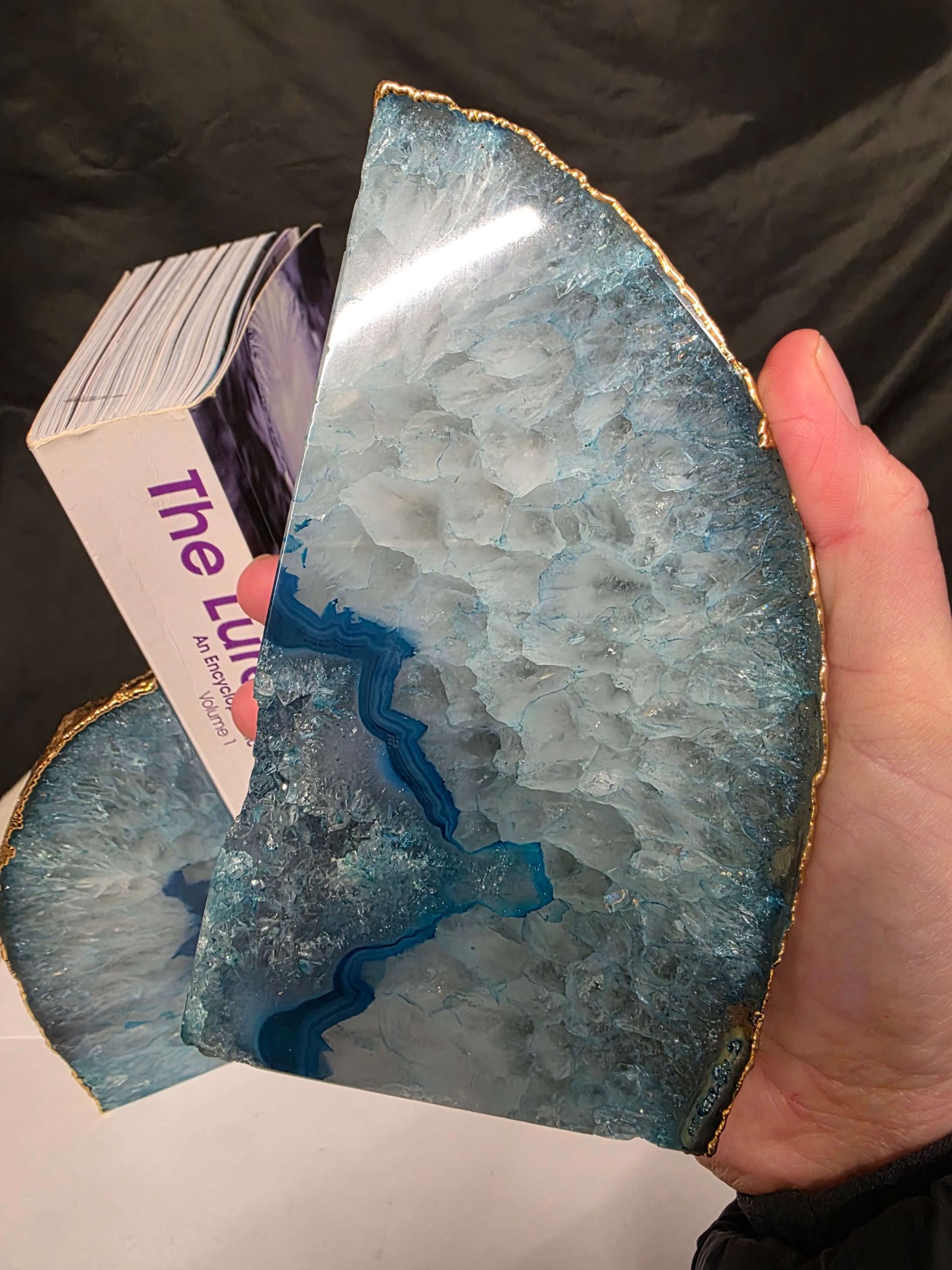 Teal Agate 24ct Gold Edge Microcrystalline Quartz Premium Bookends 3 Ornament Handpicked Size is 2.131kg - H14.5xW16xD8cm - Image 14