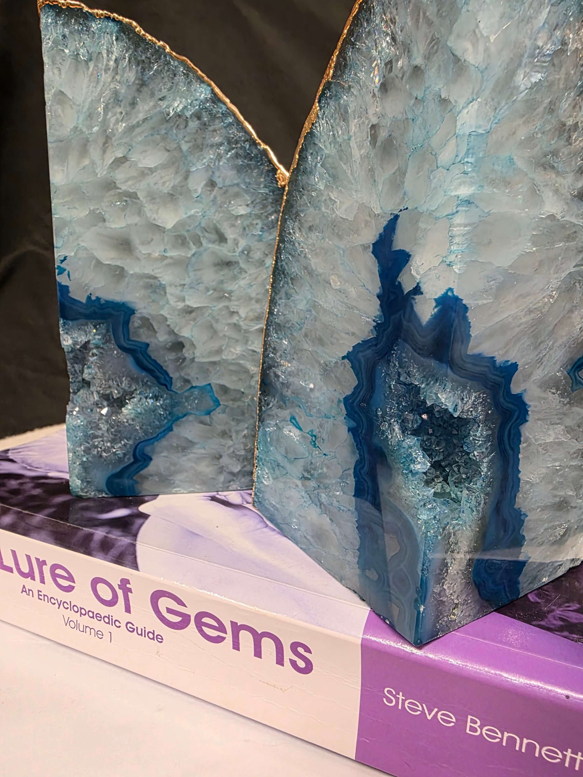 Teal Agate 24ct Gold Edge Microcrystalline Quartz Premium Bookends 3 Ornament Handpicked Size is 2.131kg - H14.5xW16xD8cm - Image 15