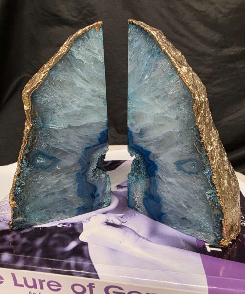 Teal Agate 24ct Gold Edge Microcrystalline Quartz Premium Bookends 3 Ornament Handpicked Size is 2.131kg - H14.5xW16xD8cm - Image 7
