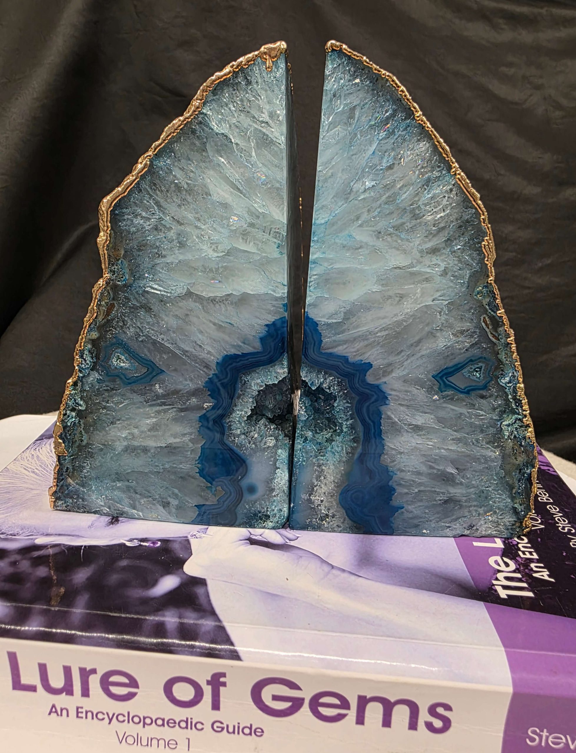 Teal Agate 24ct Gold Edge Microcrystalline Quartz Premium Bookends 3 Ornament Handpicked Size is 2.131kg - H14.5xW16xD8cm - Image 8