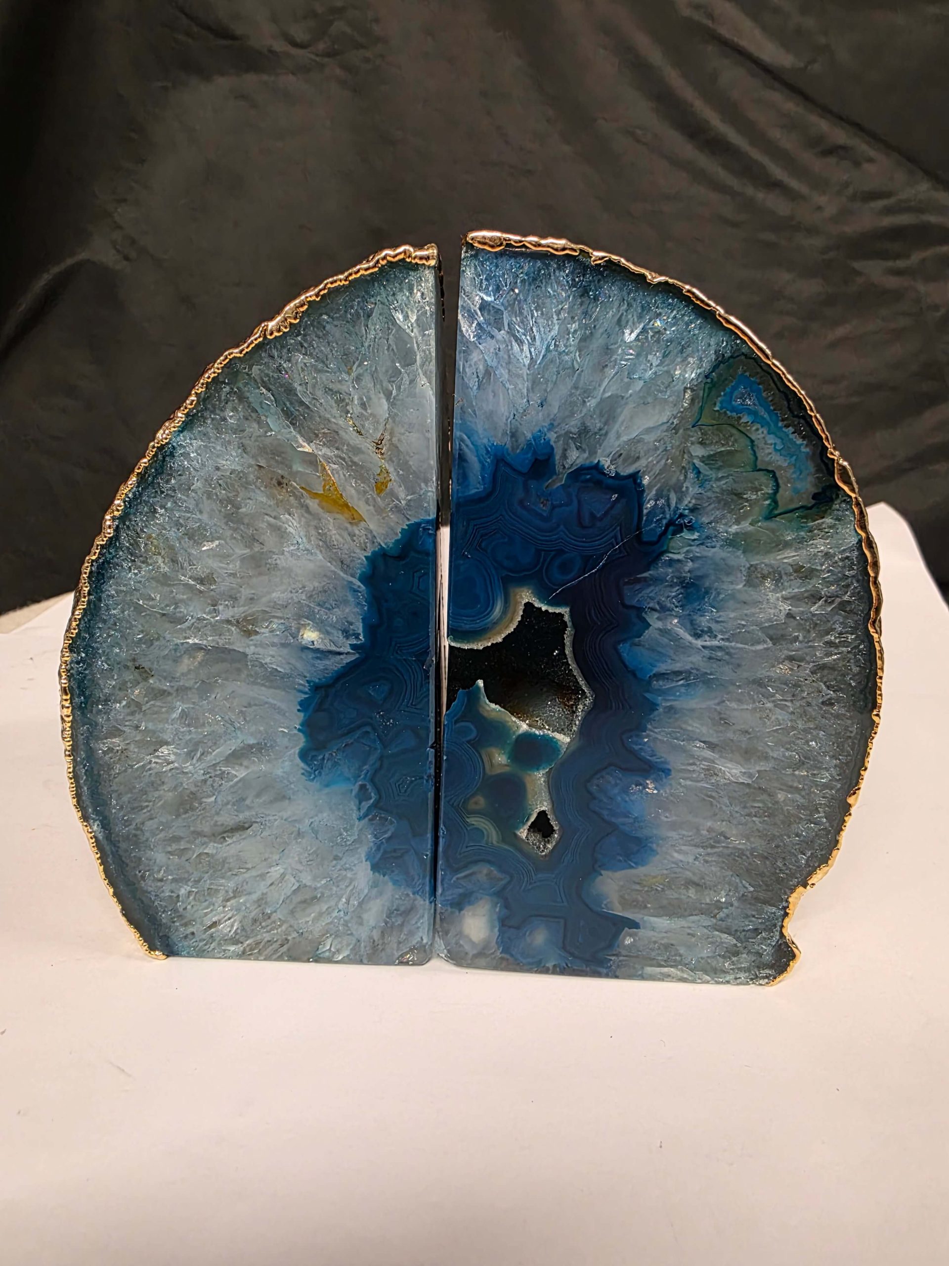 Teal Agate 24ct Gold Edge Microcrystalline Quartz Premium Bookends 5 Ornament Handpicked Size is 1.762kg - H12xW14.5xD8cm