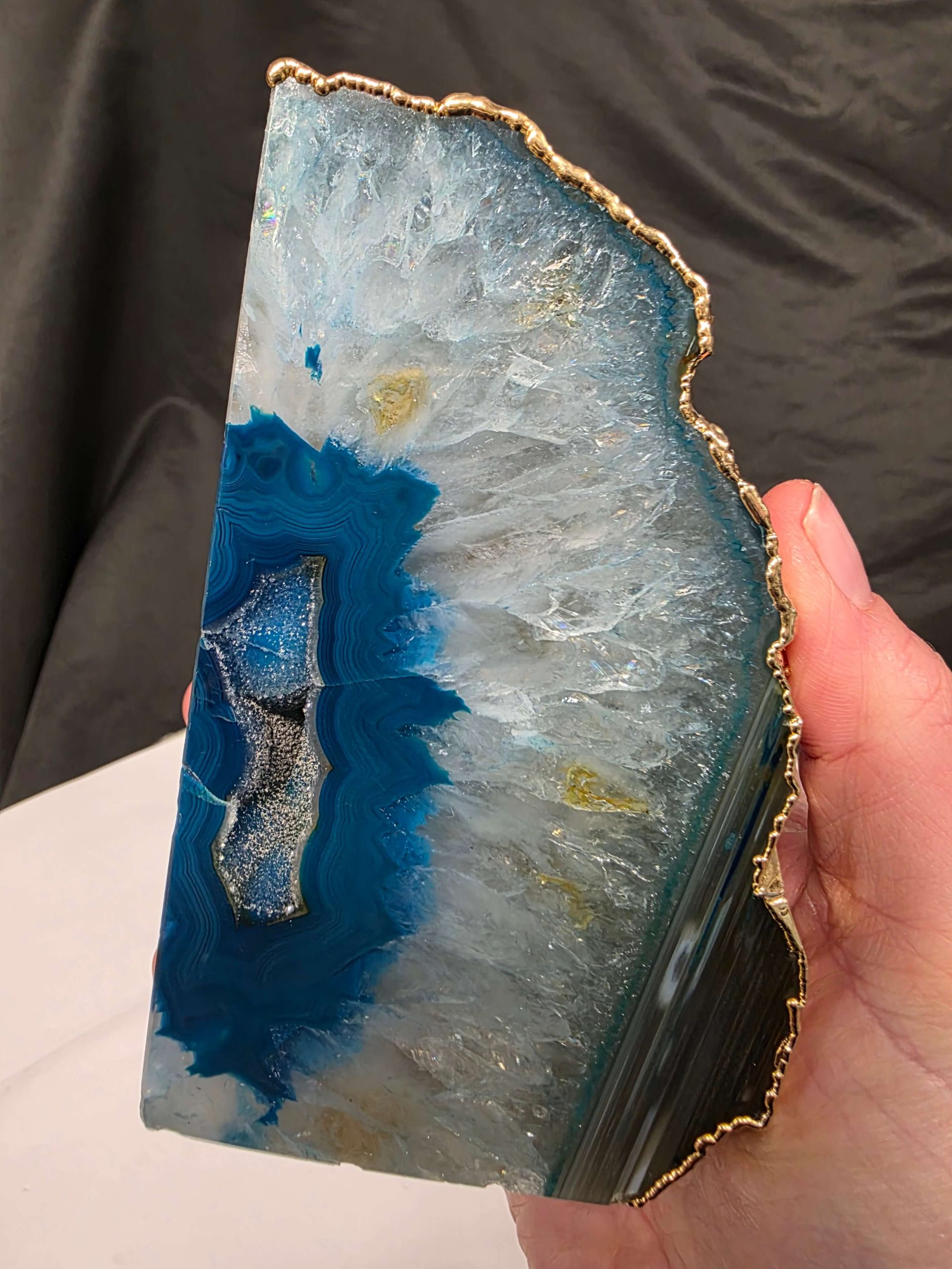 Teal Agate 24ct Gold Edge Microcrystalline Quartz Premium Bookends 5 Ornament Handpicked Size is 1.762kg - H12xW14.5xD8cm - Image 11