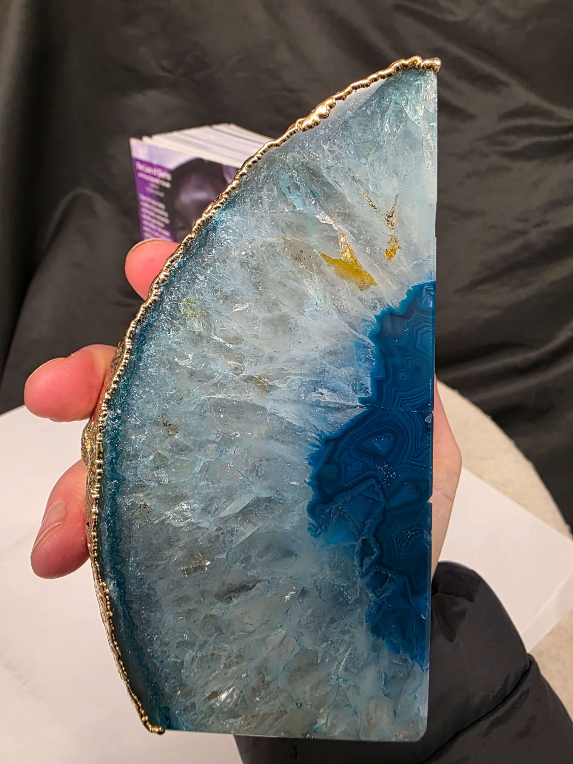 Teal Agate 24ct Gold Edge Microcrystalline Quartz Premium Bookends 5 Ornament Handpicked Size is 1.762kg - H12xW14.5xD8cm - Image 13