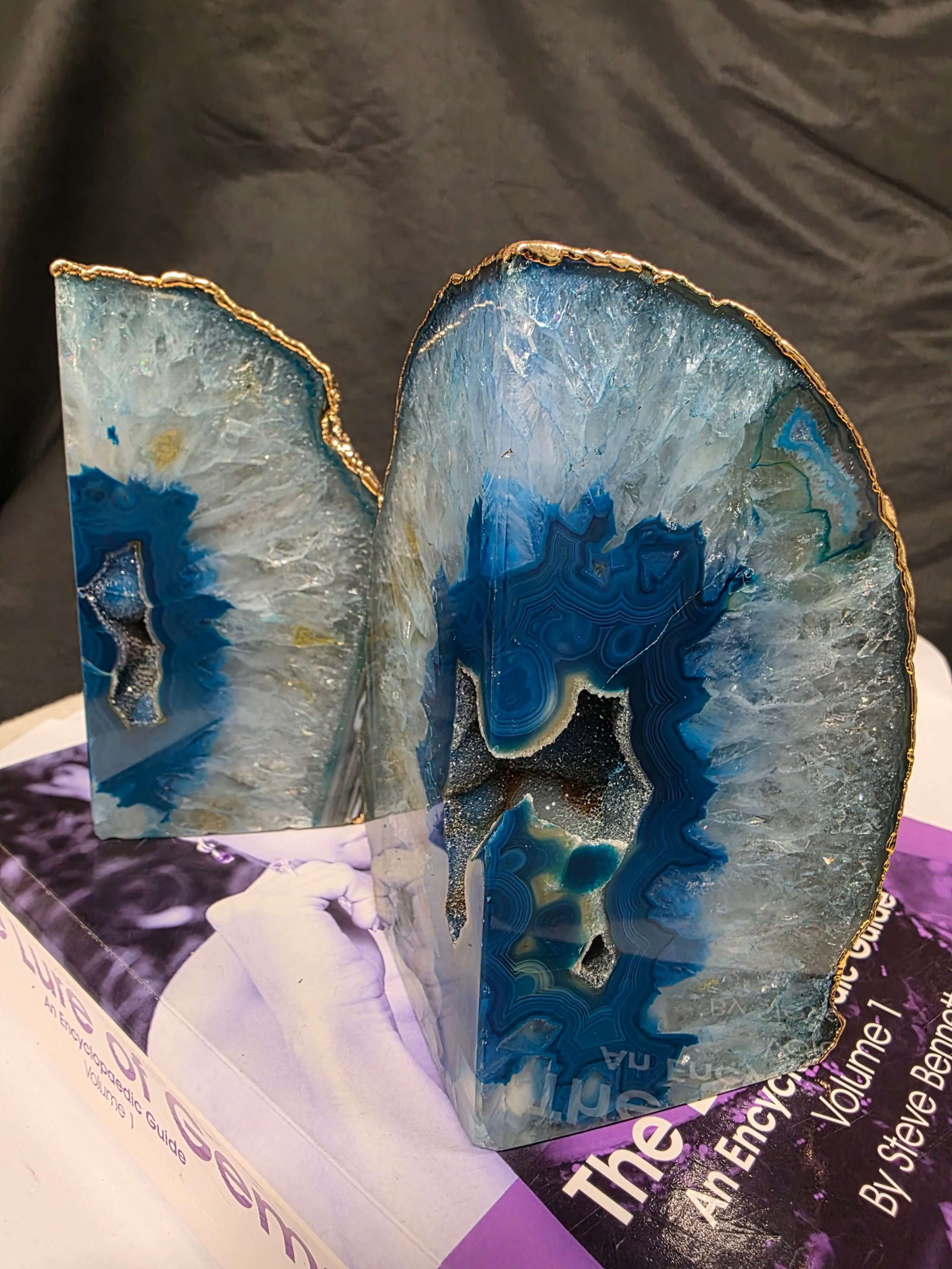 Teal Agate 24ct Gold Edge Microcrystalline Quartz Premium Bookends 5 Ornament Handpicked Size is 1.762kg - H12xW14.5xD8cm - Image 14