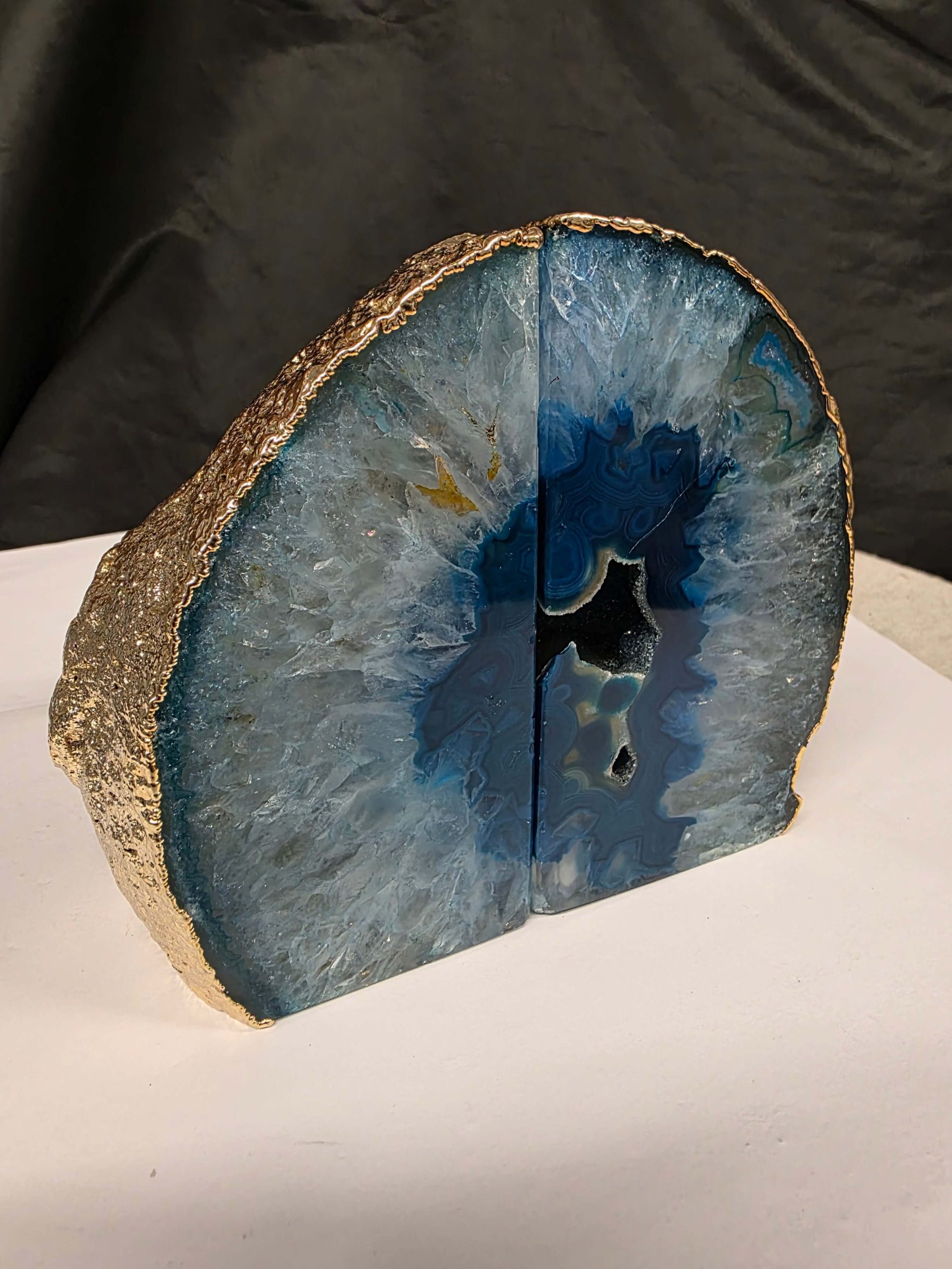 Teal Agate 24ct Gold Edge Microcrystalline Quartz Premium Bookends 5 Ornament Handpicked Size is 1.762kg - H12xW14.5xD8cm - Image 3