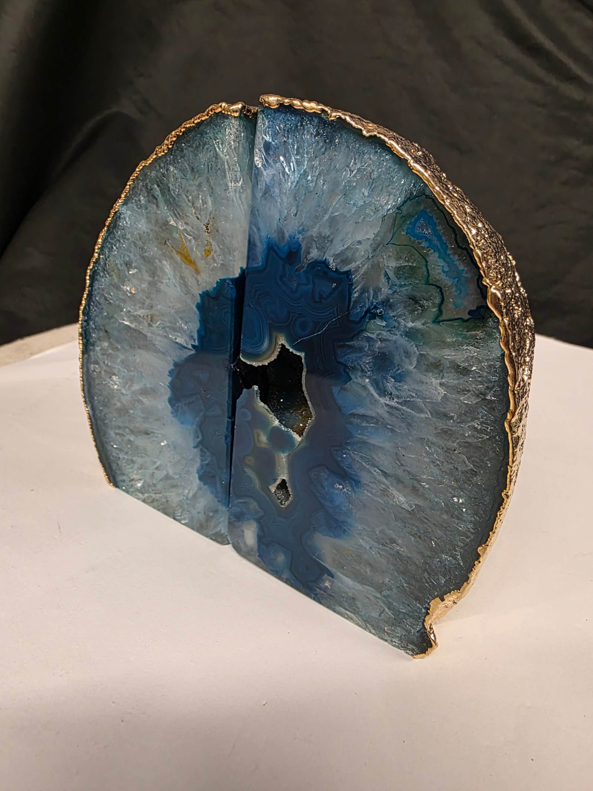 Teal Agate 24ct Gold Edge Microcrystalline Quartz Premium Bookends 5 Ornament Handpicked Size is 1.762kg - H12xW14.5xD8cm - Image 4