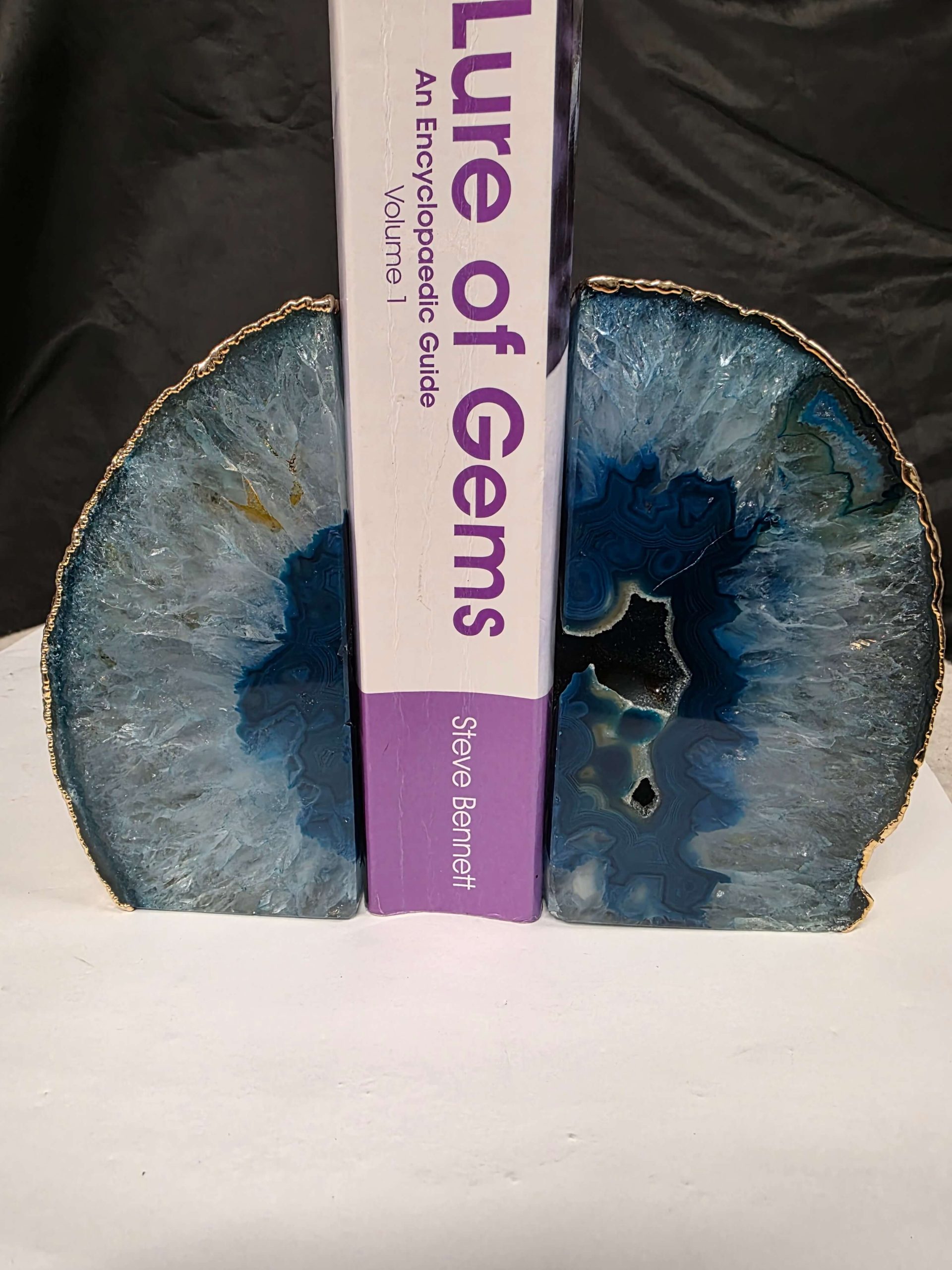Teal Agate 24ct Gold Edge Microcrystalline Quartz Premium Bookends 5 Ornament Handpicked Size is 1.762kg - H12xW14.5xD8cm - Image 5