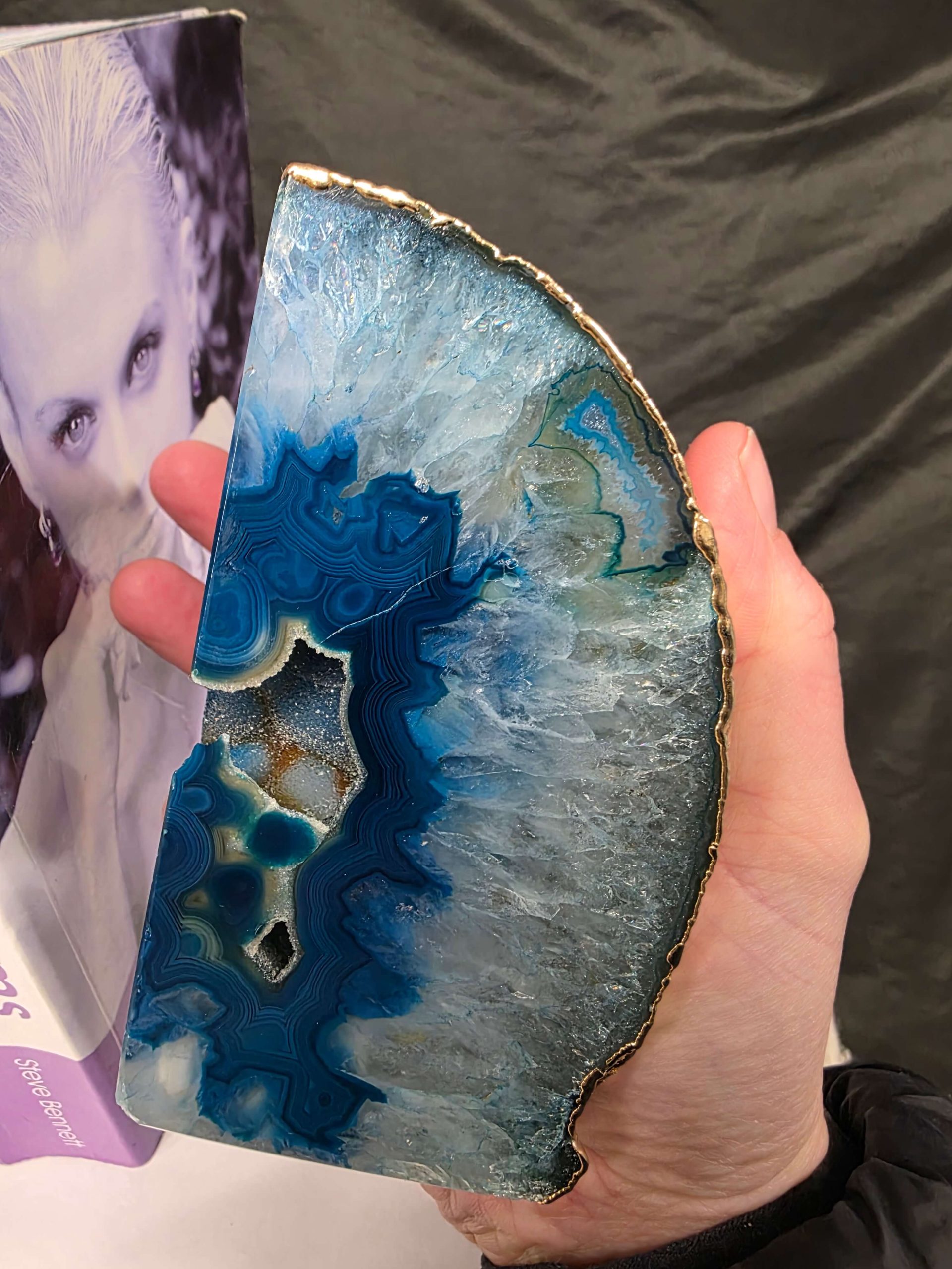 Teal Agate 24ct Gold Edge Microcrystalline Quartz Premium Bookends 5 Ornament Handpicked Size is 1.762kg - H12xW14.5xD8cm - Image 8