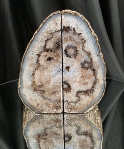 Black Agate 24ct Gold Edge Microcrystalline Quartz Premium Bookends 2 Ornament Handpicked Size 1.854kg H15.5xW14xD7cm