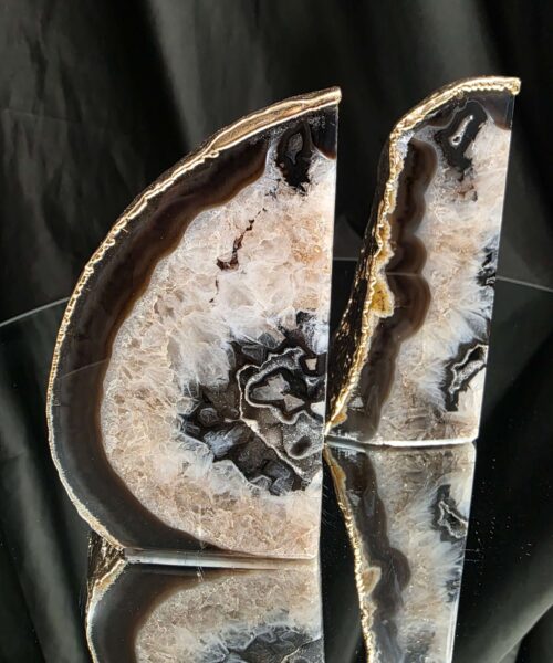 Black Agate 24ct Gold Edge Microcrystalline Quartz Premium Bookends 3 Ornament Handpicked Size 1.556kg H12.5xW16xD5cm - Image 13