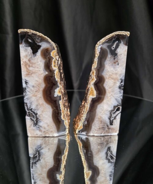 Black Agate 24ct Gold Edge Microcrystalline Quartz Premium Bookends 3 Ornament Handpicked Size 1.556kg H12.5xW16xD5cm - Image 14