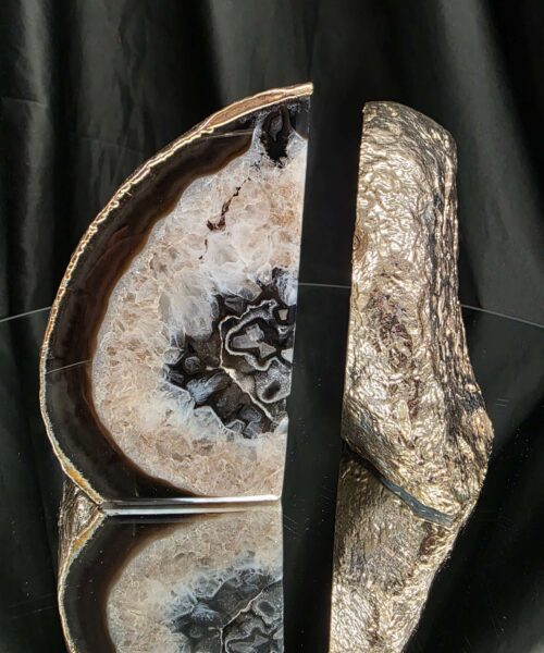 Black Agate 24ct Gold Edge Microcrystalline Quartz Premium Bookends 3 Ornament Handpicked Size 1.556kg H12.5xW16xD5cm - Image 15