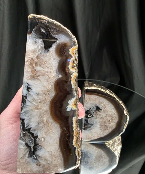 Black Agate 24ct Gold Edge Microcrystalline Quartz Premium Bookends 3 Ornament Handpicked Size 1.556kg H12.5xW16xD5cm - Image 9