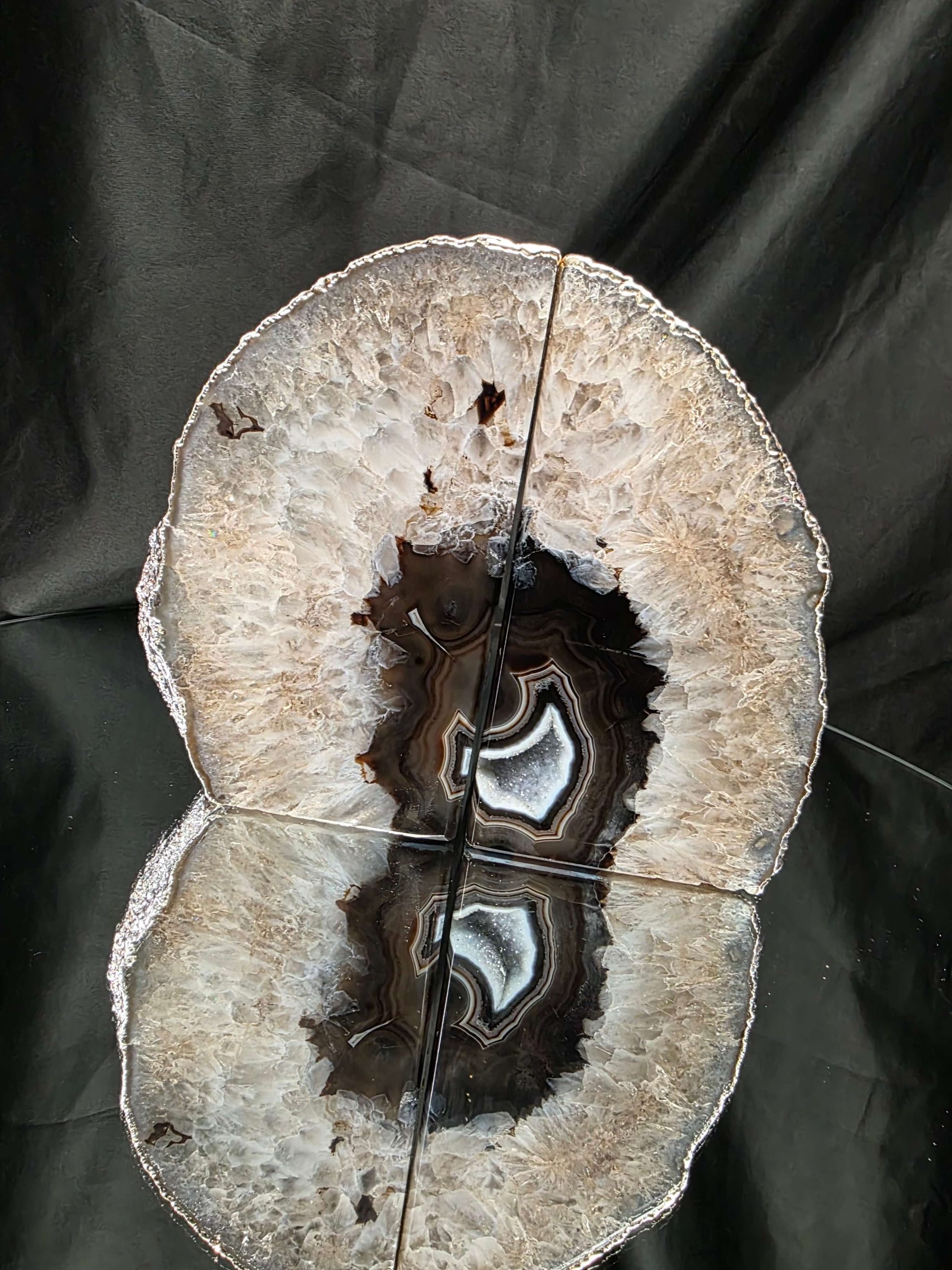 Black Agate Silver Edge Microcrystalline Quartz Premium Bookends 1 Ornament Handpicked Size 1.795kg H15xW17xD6cm