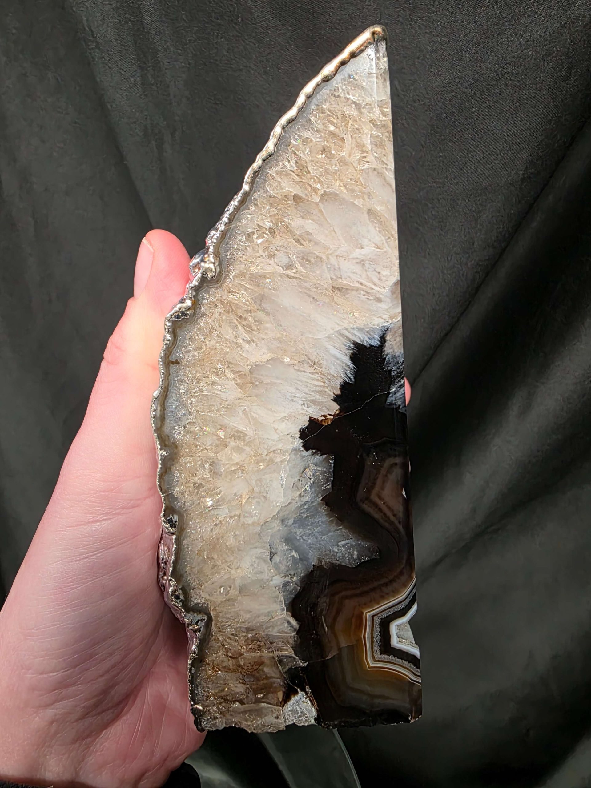 Black Agate Silver Edge Microcrystalline Quartz Premium Bookends 1 Ornament Handpicked Size 1.795kg H15xW17xD6cm - Image 11