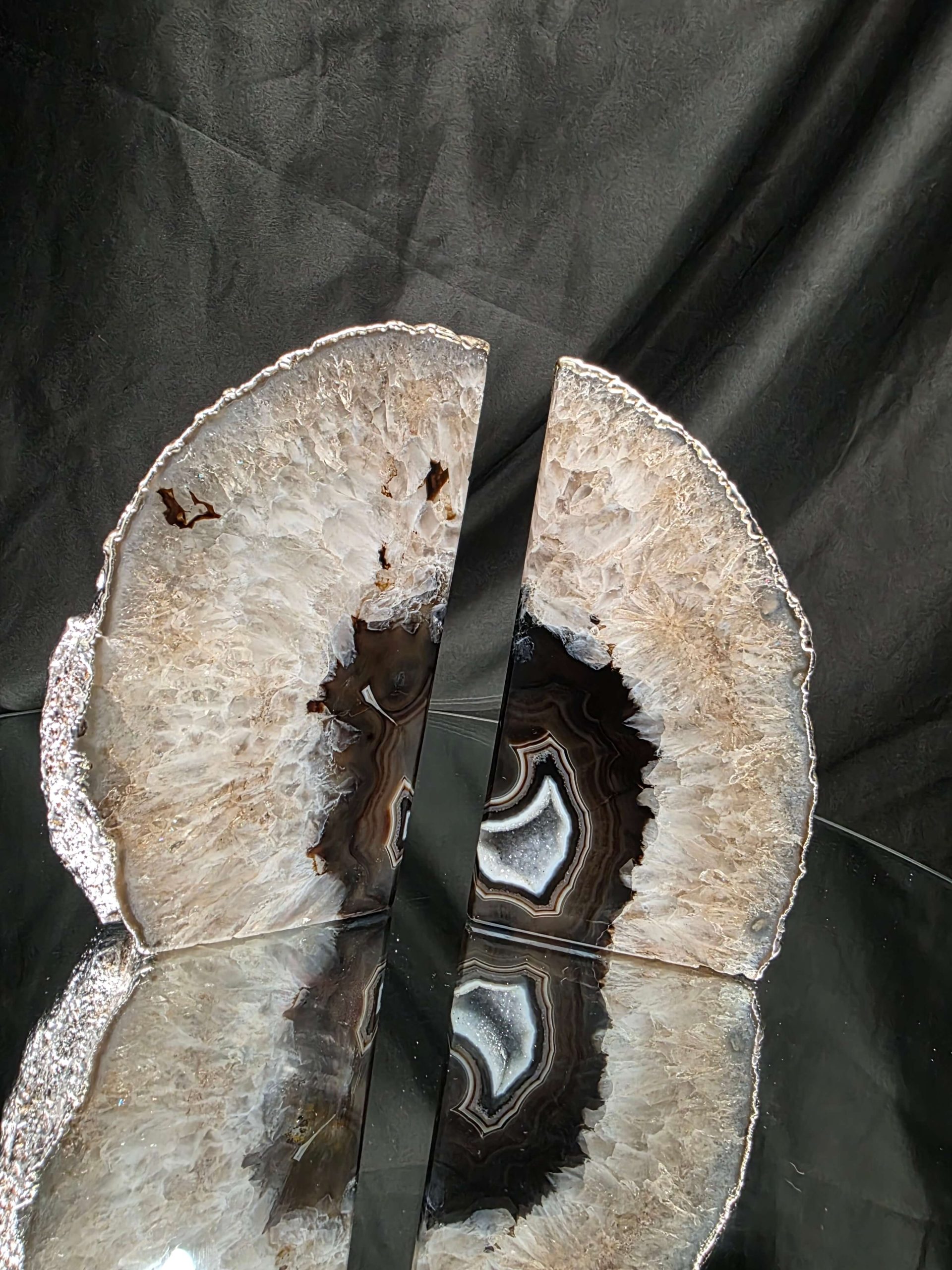 Black Agate Silver Edge Microcrystalline Quartz Premium Bookends 1 Ornament Handpicked Size 1.795kg H15xW17xD6cm - Image 13