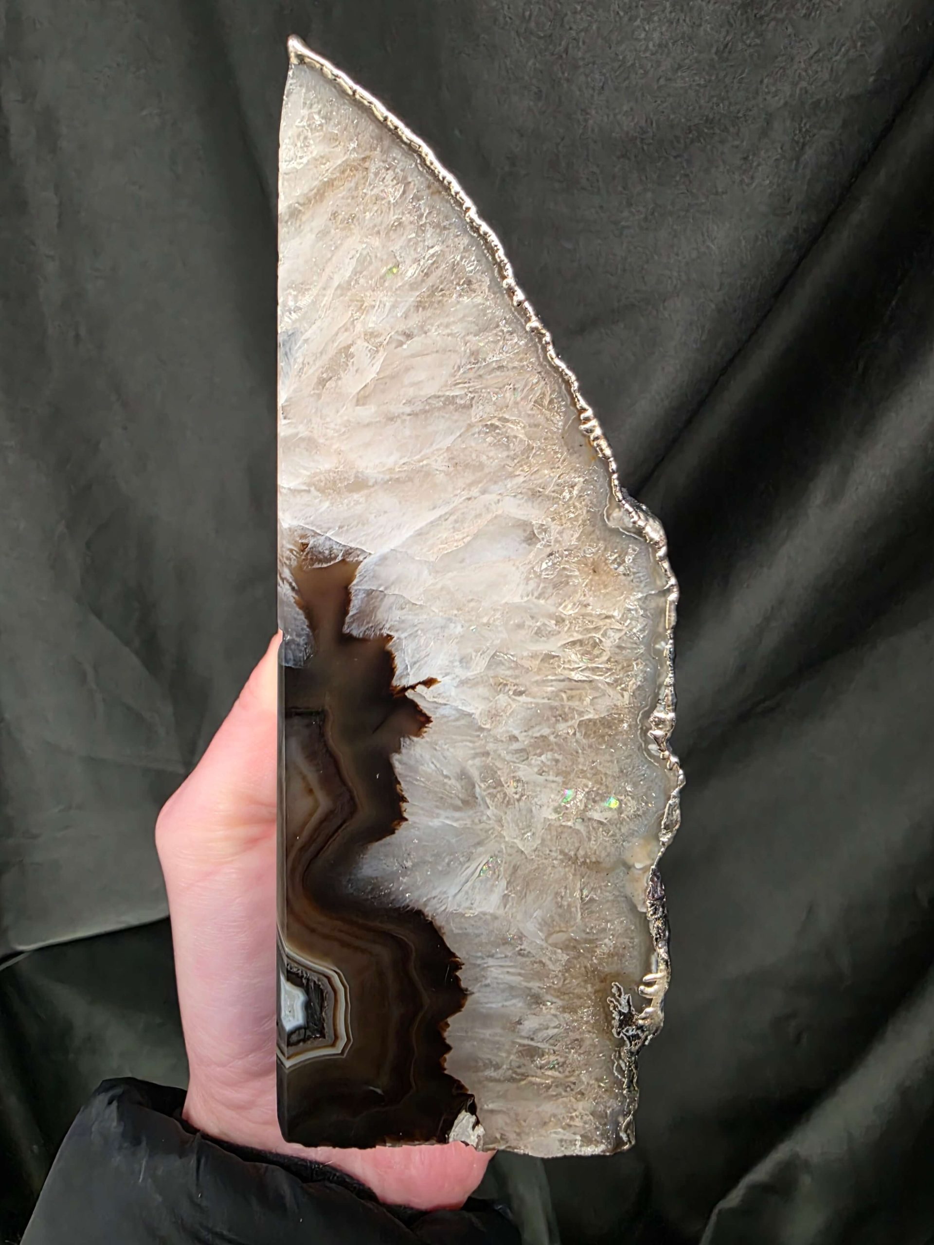 Black Agate Silver Edge Microcrystalline Quartz Premium Bookends 1 Ornament Handpicked Size 1.795kg H15xW17xD6cm - Image 9