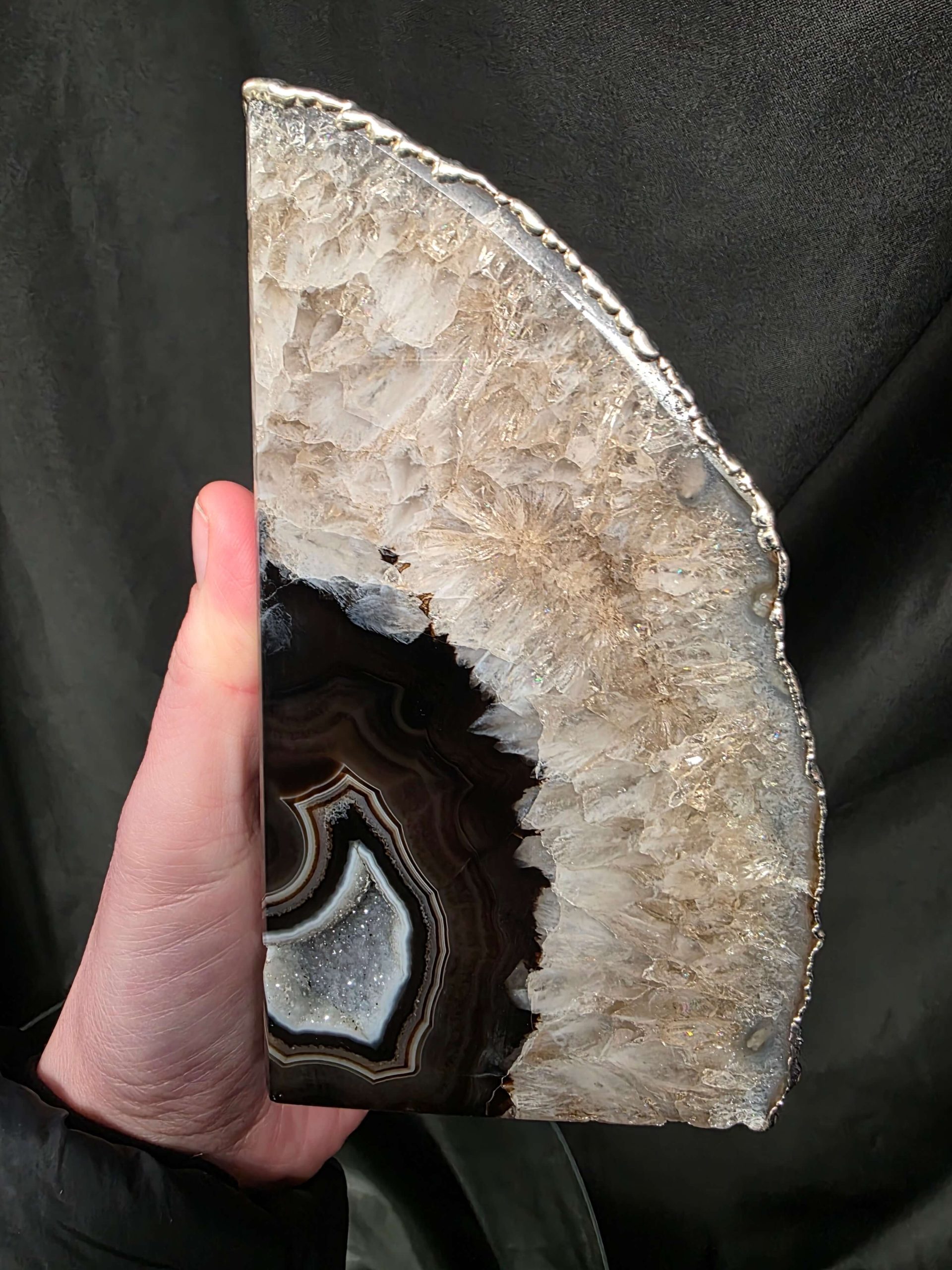 Black Agate Silver Edge Microcrystalline Quartz Premium Bookends 1 Ornament Handpicked Size 1.795kg H15xW17xD6cm - Image 10