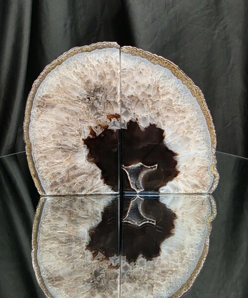 Black Agate Silver Edge Microcrystalline Quartz Premium Bookends 2 Ornament Handpicked Size 1.689kg H15xW17xD6cm