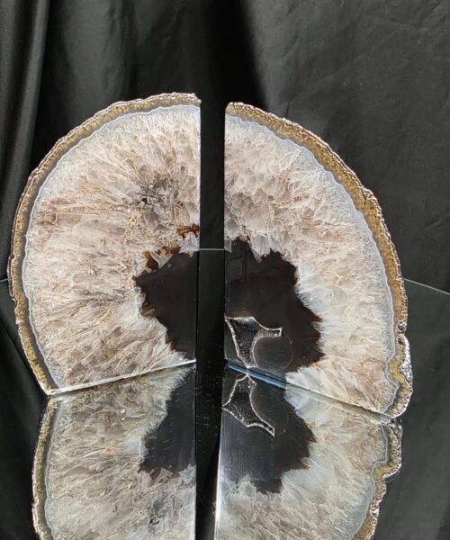 Black Agate Silver Edge Microcrystalline Quartz Premium Bookends 2 Ornament Handpicked Size 1.689kg H15xW17xD6cm - Image 12