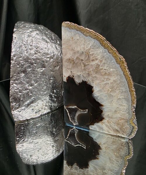 Black Agate Silver Edge Microcrystalline Quartz Premium Bookends 2 Ornament Handpicked Size 1.689kg H15xW17xD6cm - Image 13
