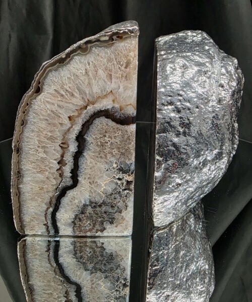 Black Agate Silver Edge Microcrystalline Quartz Premium Bookends 3 Ornament Handpicked Size 1.869kg H14xW15xD6cm - Image 13