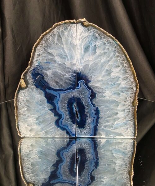 Blue Agate 24ct Gold Edge Microcrystalline Quartz Premium Bookends 1 Ornament Handpicked Size 2.178kg H14.5xW15xD6cm