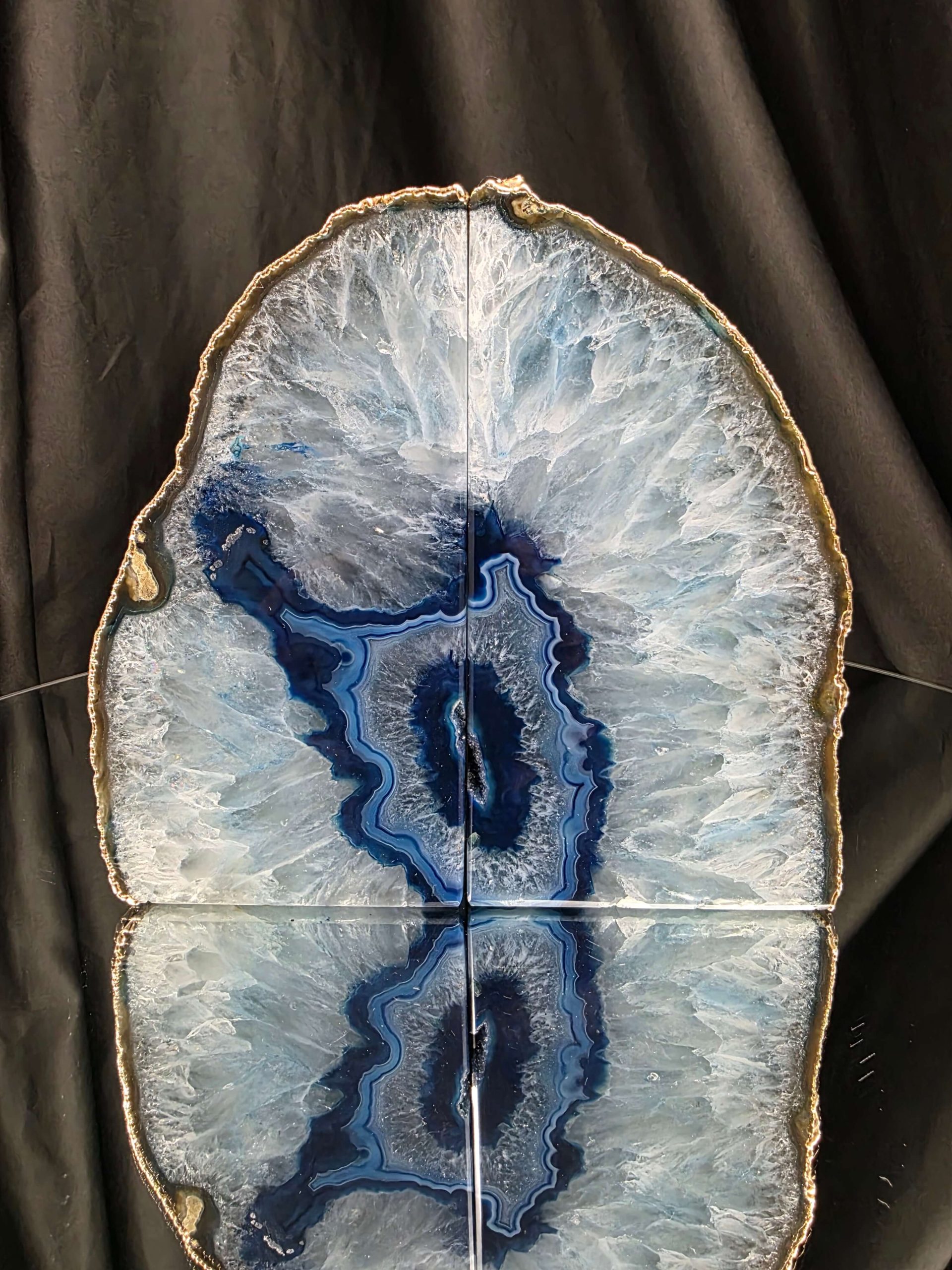 Blue Agate 24ct Gold Edge Microcrystalline Quartz Premium Bookends 1 Ornament Handpicked Size 2.178kg H14.5xW15xD6cm