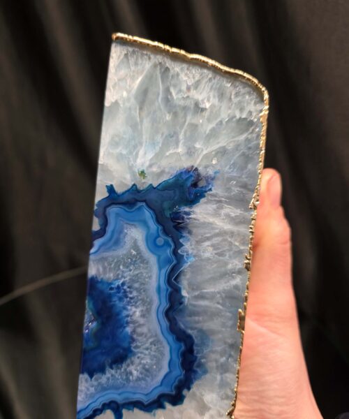 Blue Agate 24ct Gold Edge Microcrystalline Quartz Premium Bookends 1 Ornament Handpicked Size 2.178kg H14.5xW15xD6cm - Image 11