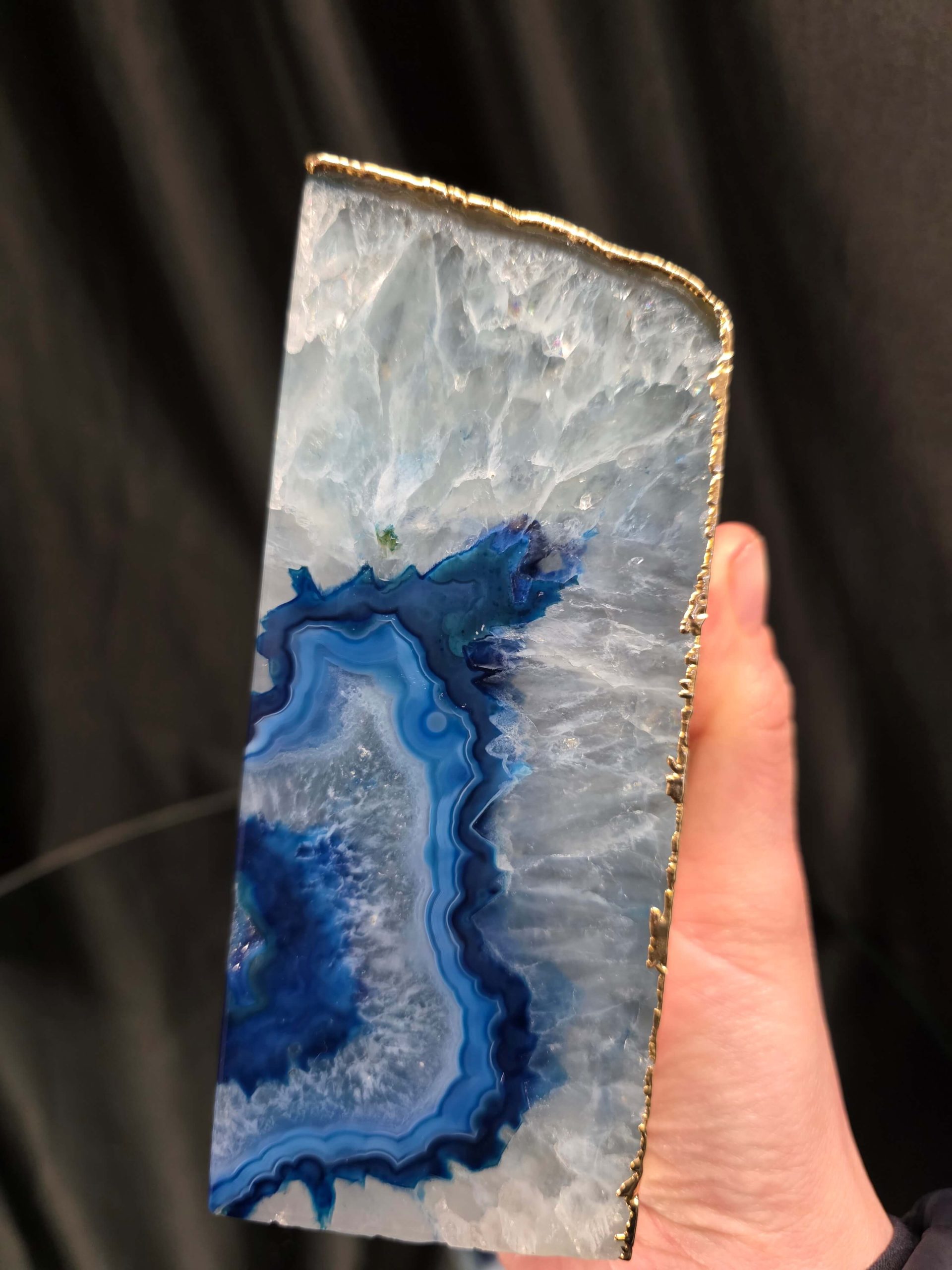 Blue Agate 24ct Gold Edge Microcrystalline Quartz Premium Bookends 1 Ornament Handpicked Size 2.178kg H14.5xW15xD6cm - Image 11