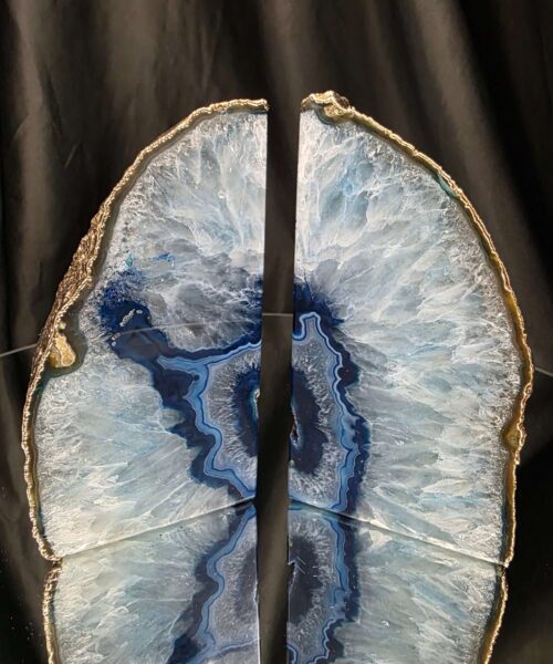 Blue Agate 24ct Gold Edge Microcrystalline Quartz Premium Bookends 1 Ornament Handpicked Size 2.178kg H14.5xW15xD6cm - Image 12