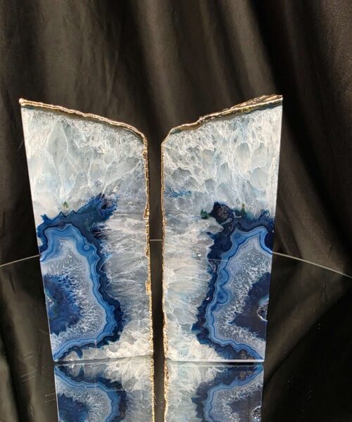 Blue Agate 24ct Gold Edge Microcrystalline Quartz Premium Bookends 1 Ornament Handpicked Size 2.178kg H14.5xW15xD6cm - Image 13