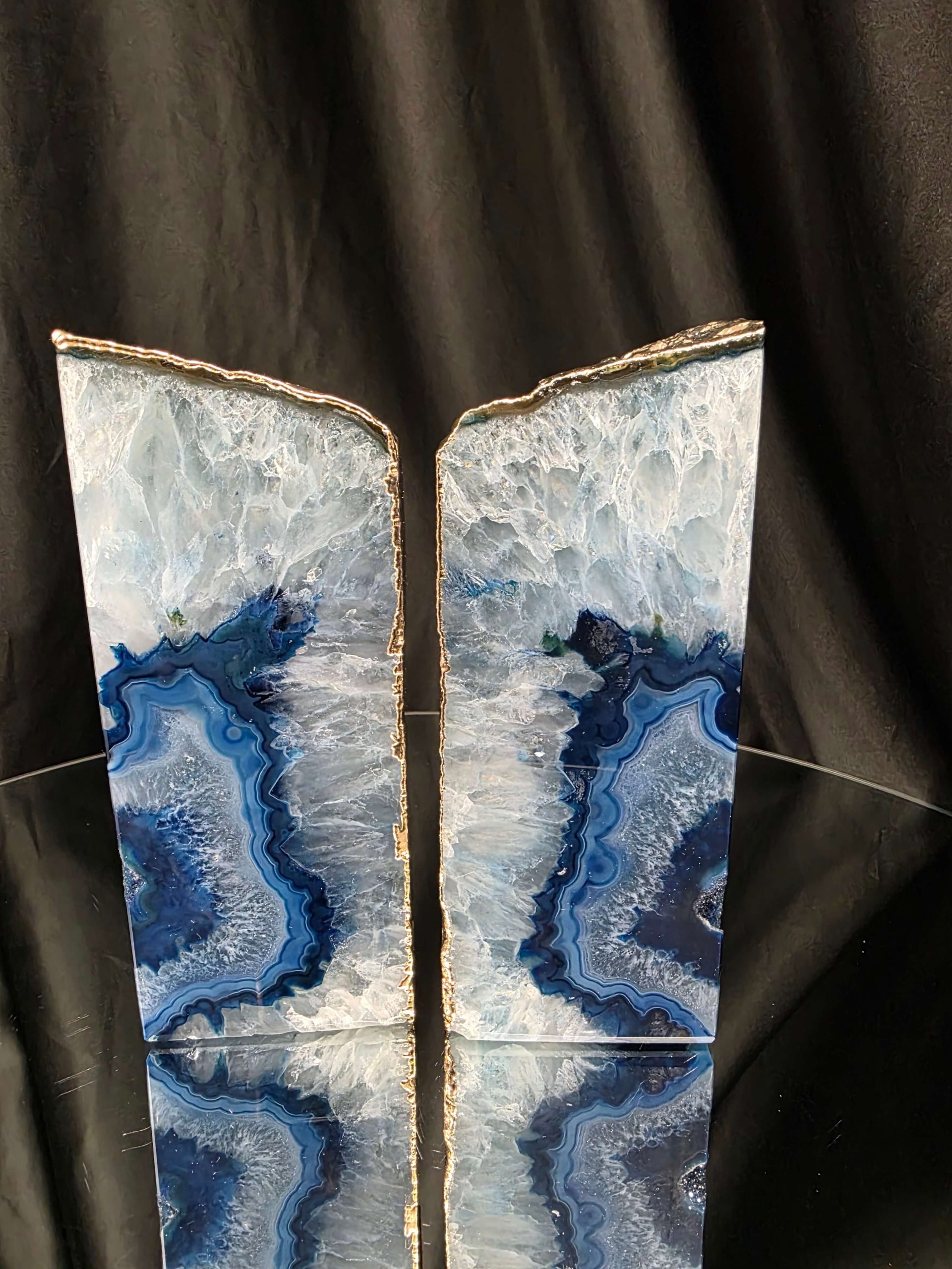 Blue Agate 24ct Gold Edge Microcrystalline Quartz Premium Bookends 1 Ornament Handpicked Size 2.178kg H14.5xW15xD6cm - Image 13