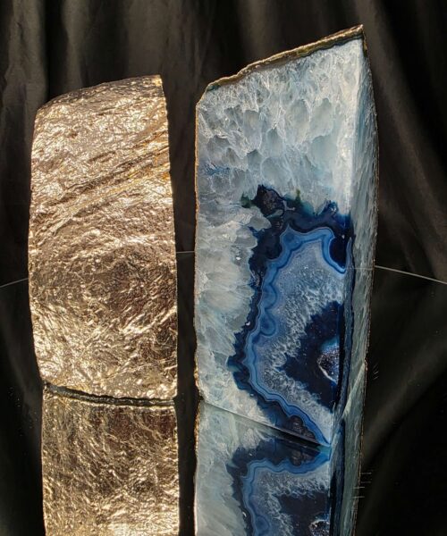 Blue Agate 24ct Gold Edge Microcrystalline Quartz Premium Bookends 1 Ornament Handpicked Size 2.178kg H14.5xW15xD6cm - Image 14