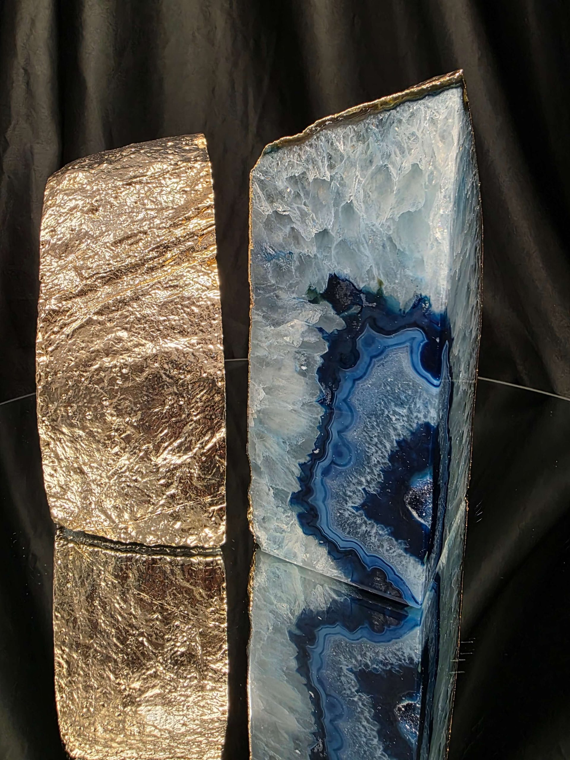 Blue Agate 24ct Gold Edge Microcrystalline Quartz Premium Bookends 1 Ornament Handpicked Size 2.178kg H14.5xW15xD6cm - Image 14