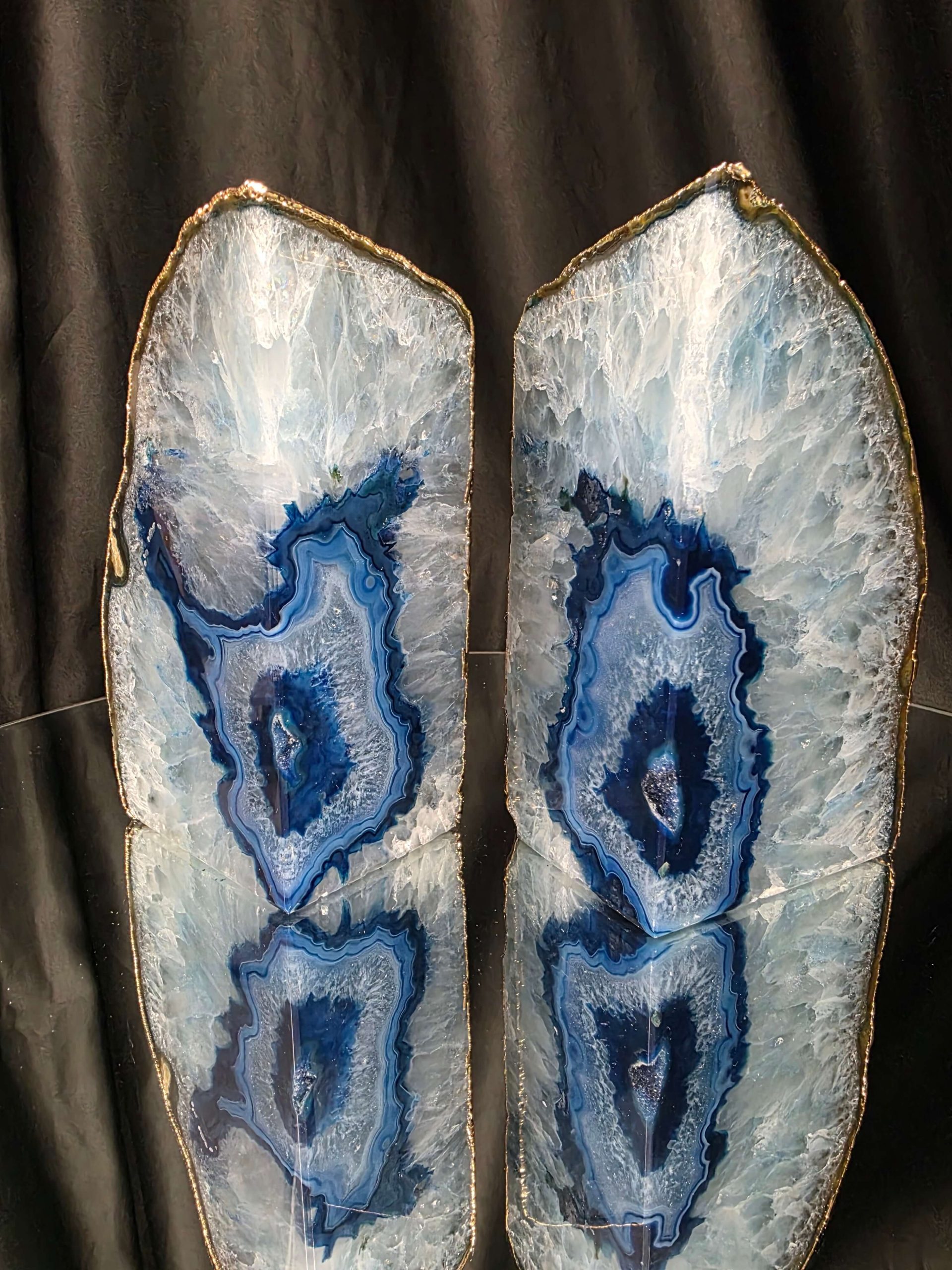 Blue Agate 24ct Gold Edge Microcrystalline Quartz Premium Bookends 1 Ornament Handpicked Size 2.178kg H14.5xW15xD6cm - Image 15