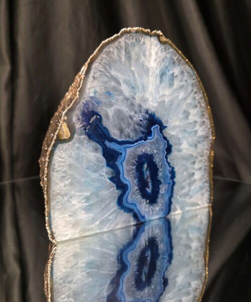 Blue Agate 24ct Gold Edge Microcrystalline Quartz Premium Bookends 1 Ornament Handpicked Size 2.178kg H14.5xW15xD6cm - Image 3