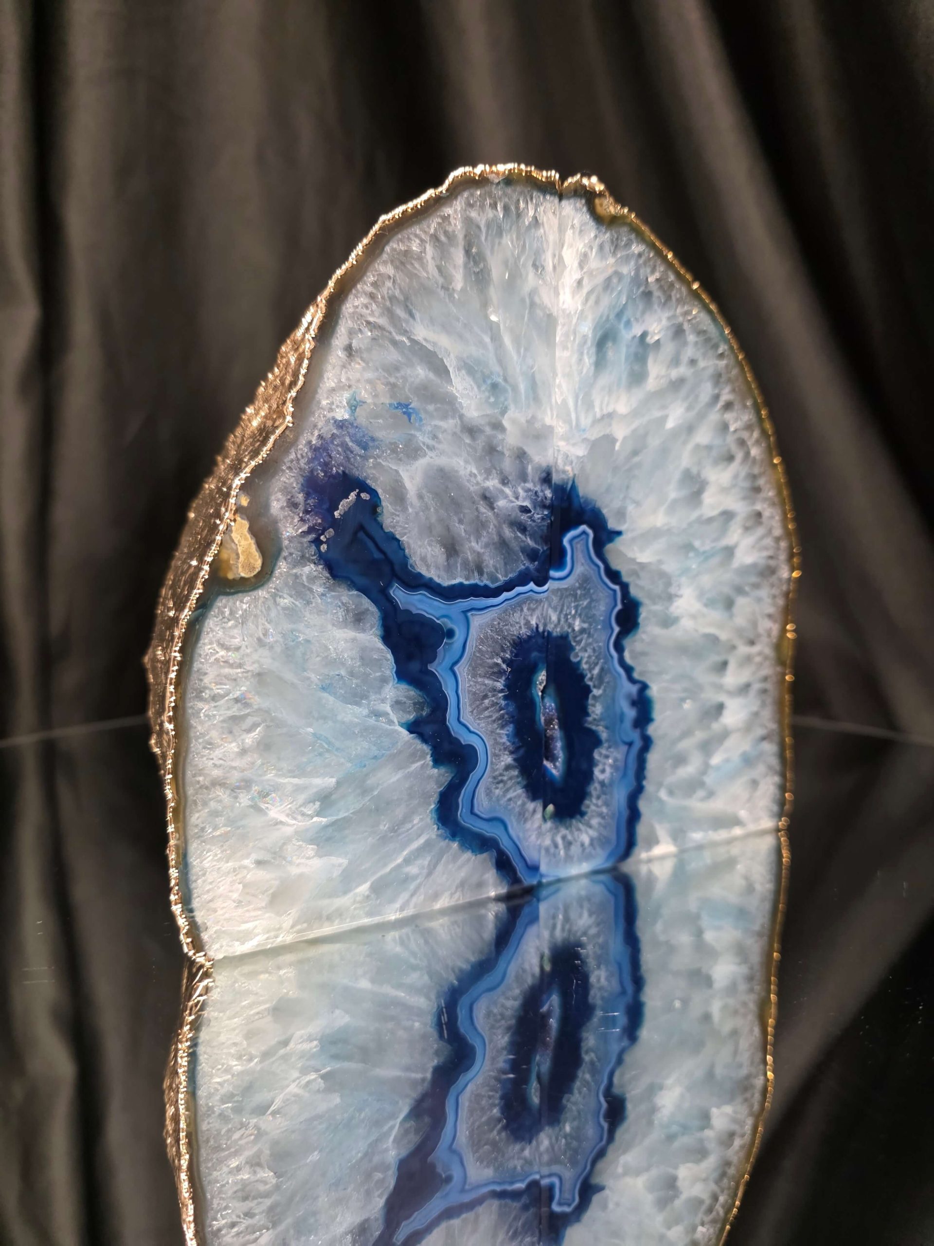 Blue Agate 24ct Gold Edge Microcrystalline Quartz Premium Bookends 1 Ornament Handpicked Size 2.178kg H14.5xW15xD6cm - Image 3