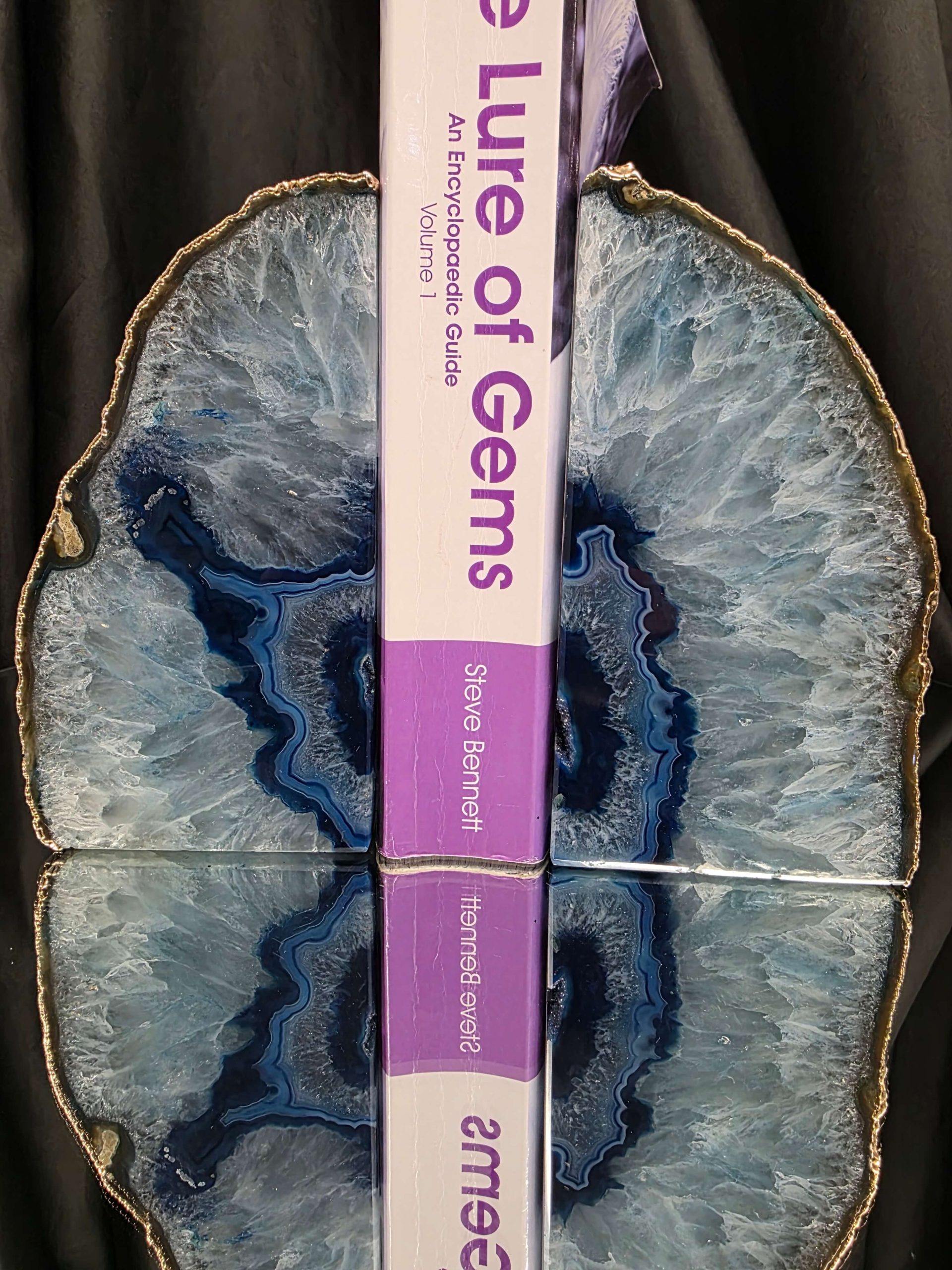 Blue Agate 24ct Gold Edge Microcrystalline Quartz Premium Bookends 1 Ornament Handpicked Size 2.178kg H14.5xW15xD6cm - Image 5