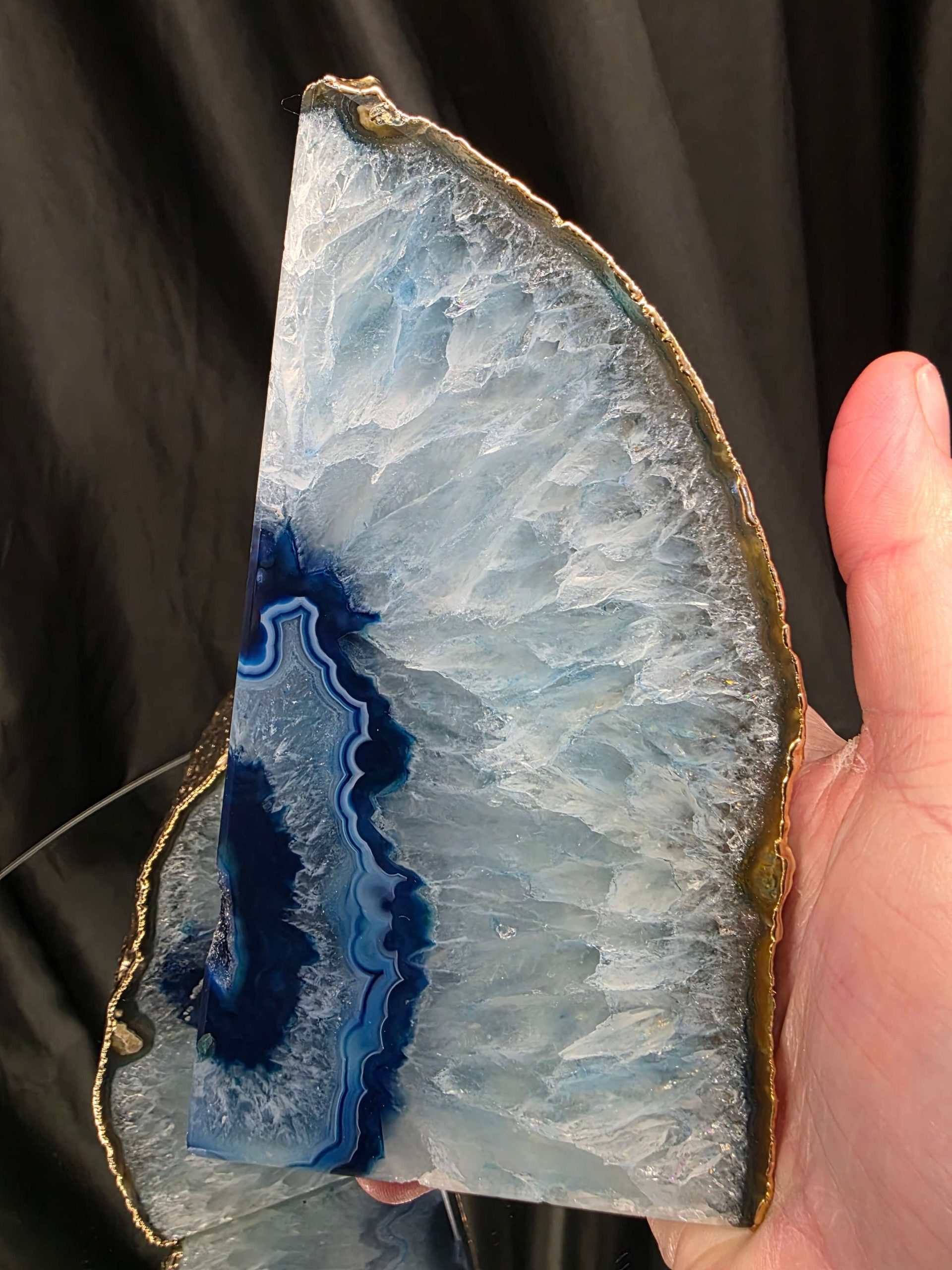 Blue Agate 24ct Gold Edge Microcrystalline Quartz Premium Bookends 1 Ornament Handpicked Size 2.178kg H14.5xW15xD6cm - Image 8